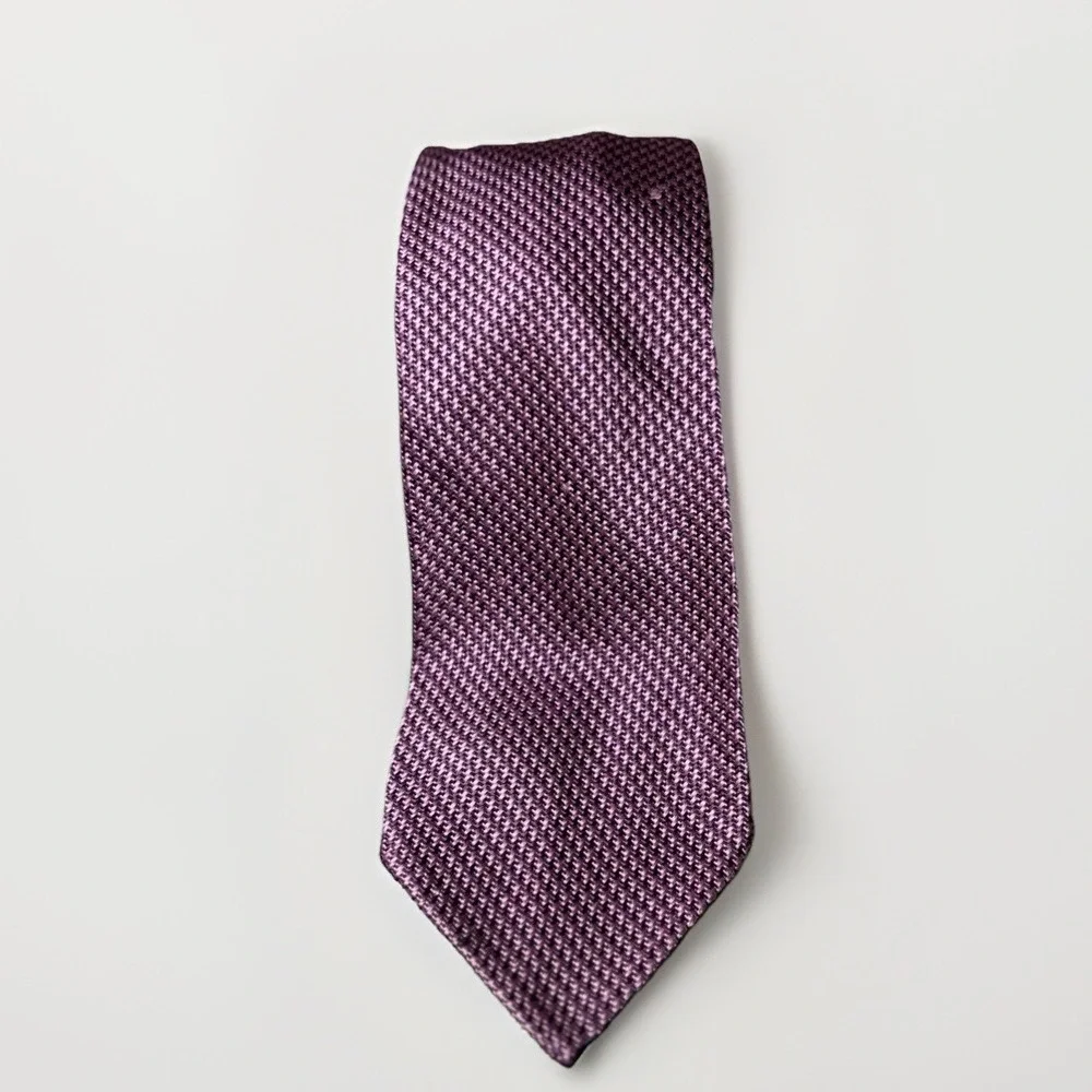 Finamore 1925 Napoli‎ Purple Micro Basketweave Silk Tie Hand Sewn Italy
